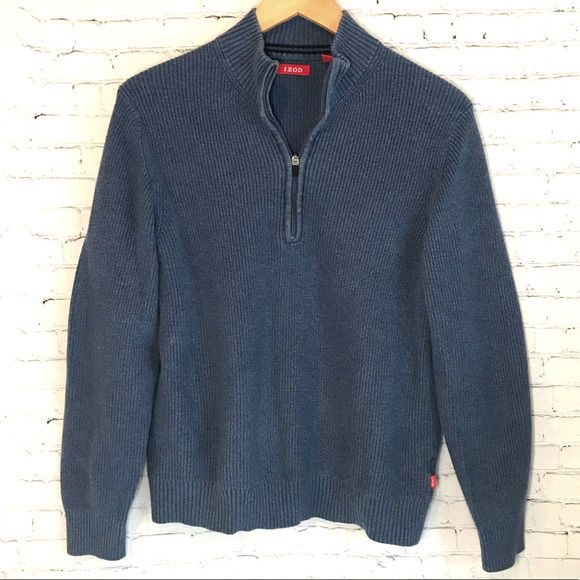 Izod Other - 100% Cotton Izod Distressed 1/4 ZIP Sweater Blue  - M